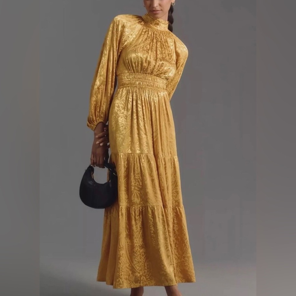 Somerset Anthropologie Maxi Dress Yellow High Neck Size 1X